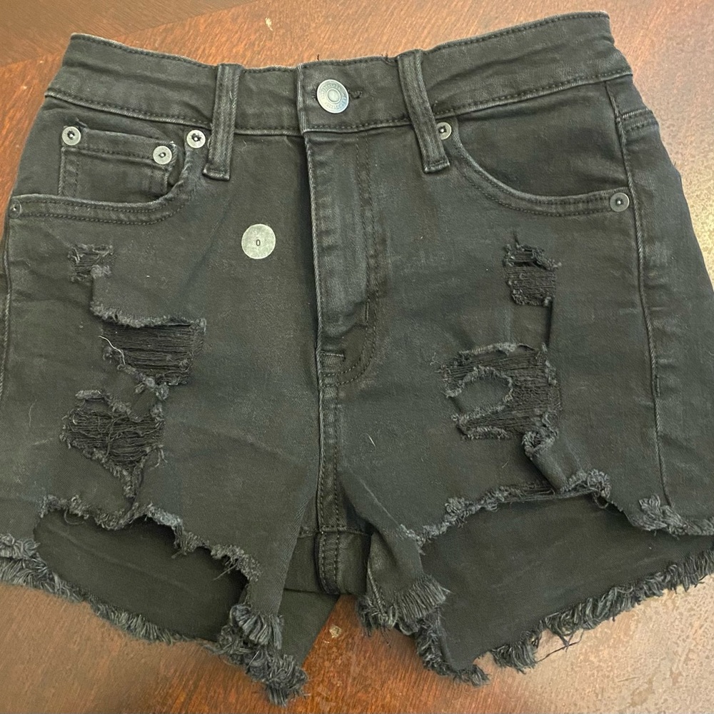 Aeropostale Vintage High-Rise Denim Shorty Shorts black color, Size 0